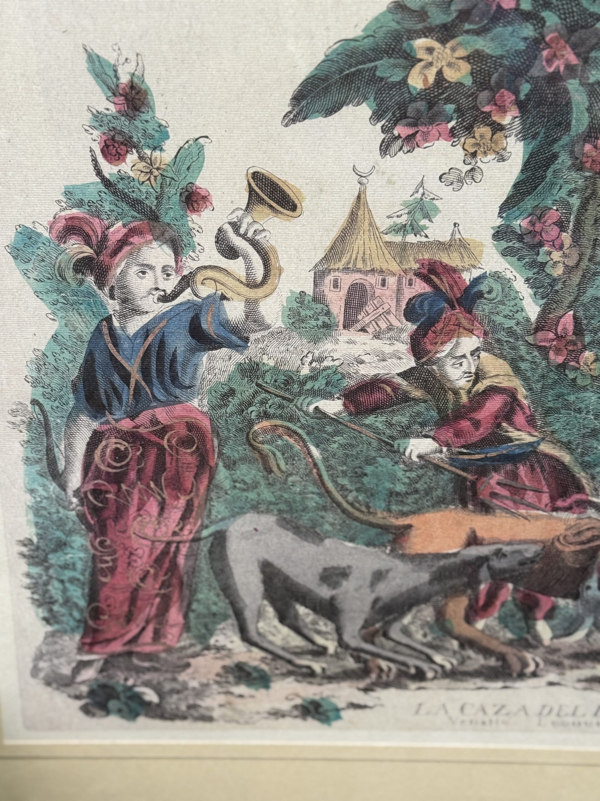 Rycina polowanie na lwa La Caza del Leon w ramie